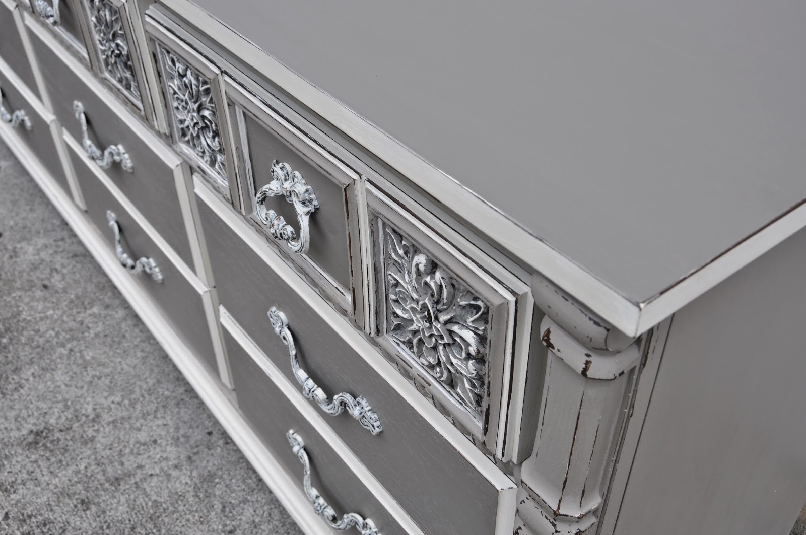 Sweetly Chic Sophisticated Grey Lowboy dresser