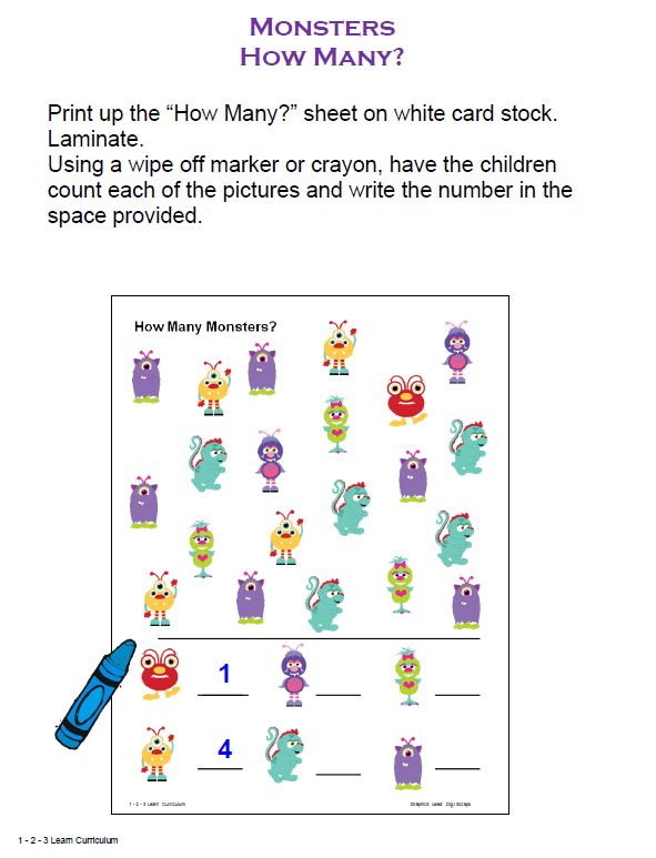 1 2 3 Learn Curriculum Monsters How Many?