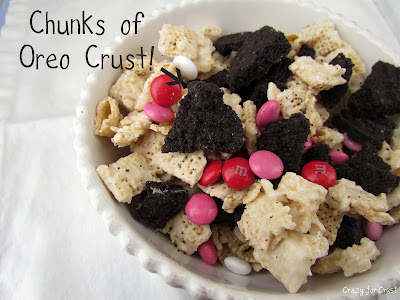 chex mix made with oreo crust  in white bowl