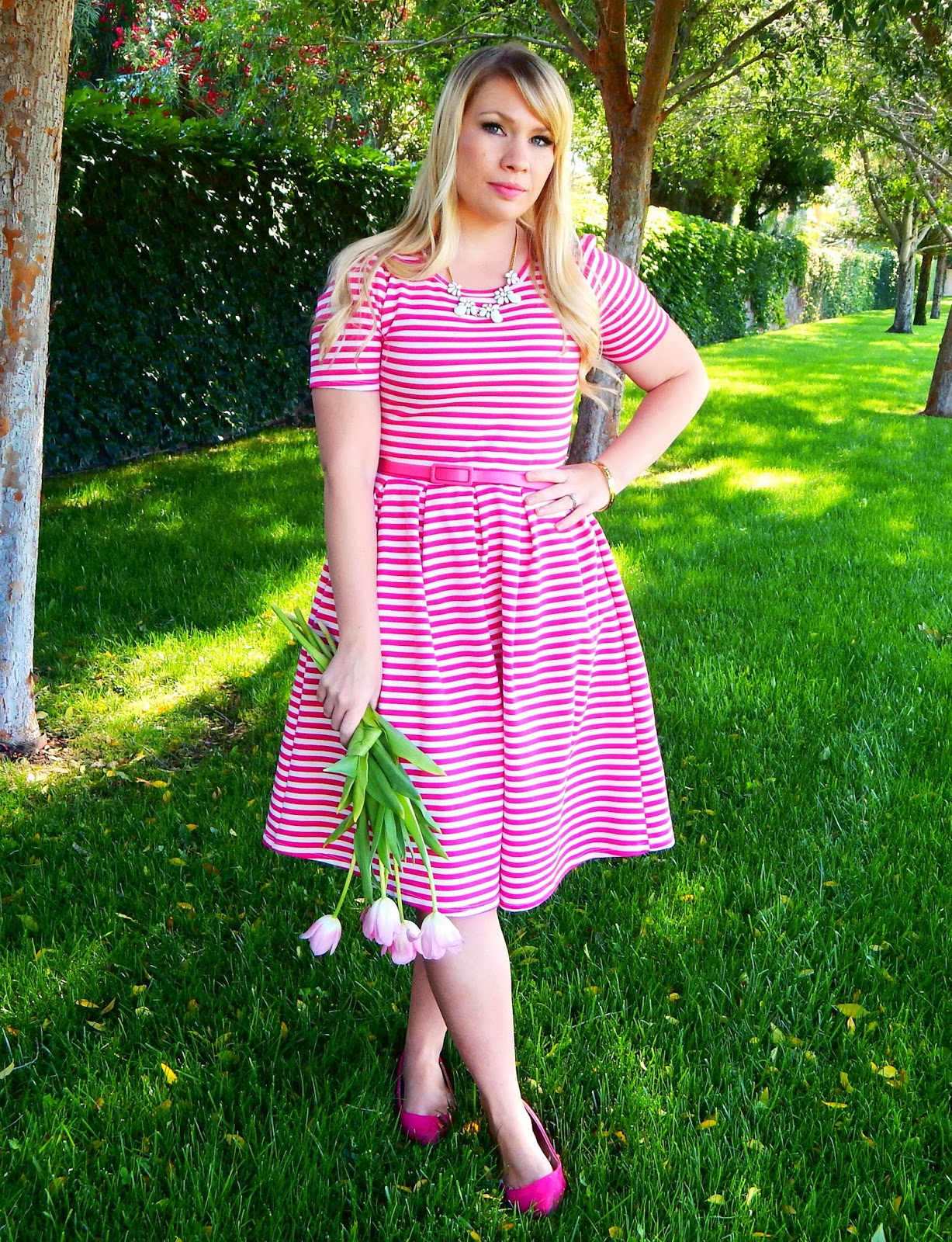 Pink Striped Dress Outfit
