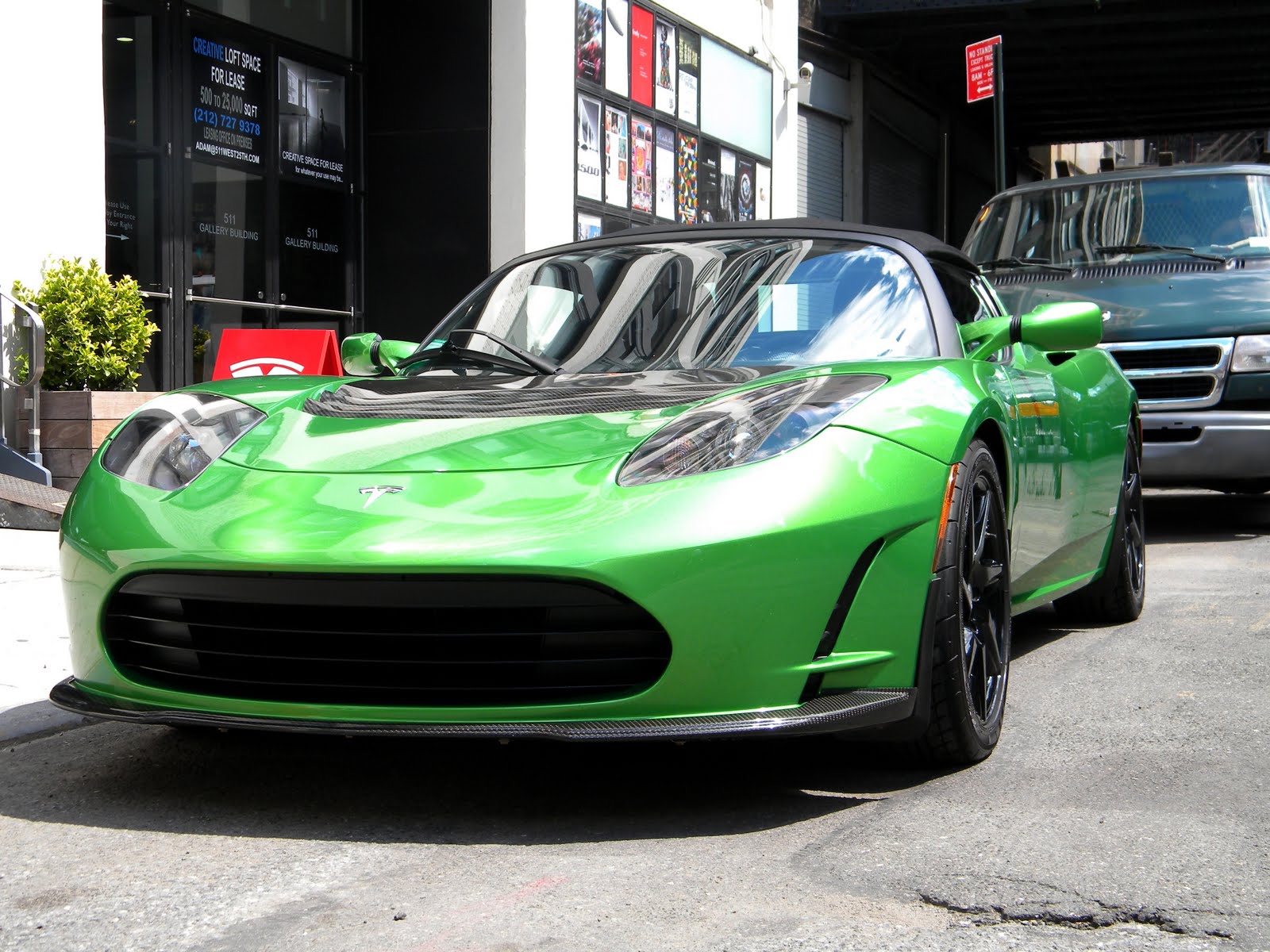 Green Tesla Roadster