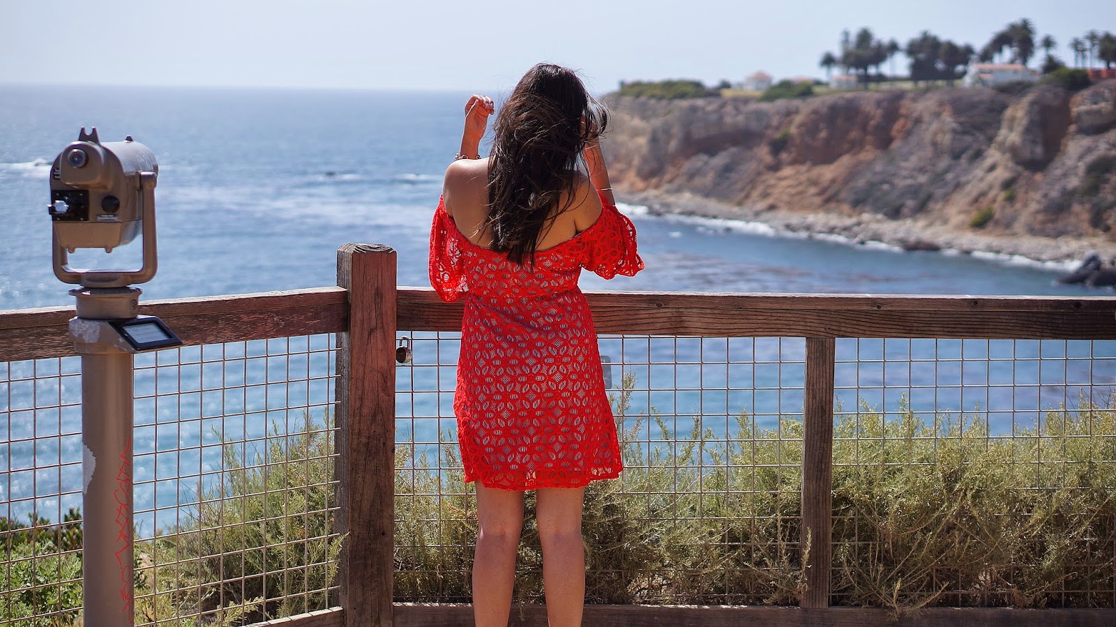 Off the shoulder red dress, Terranea Resort Trail, Summer fashion