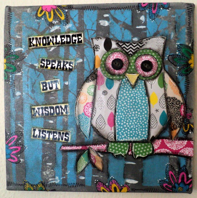 Paper Pals Online Mixed Media Owl Canvas Class!