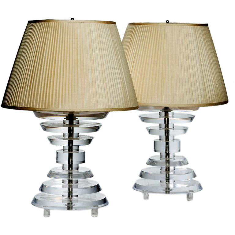 Chinoiserie Chic Mid Century Lucite Stacked Lamps High/Low
