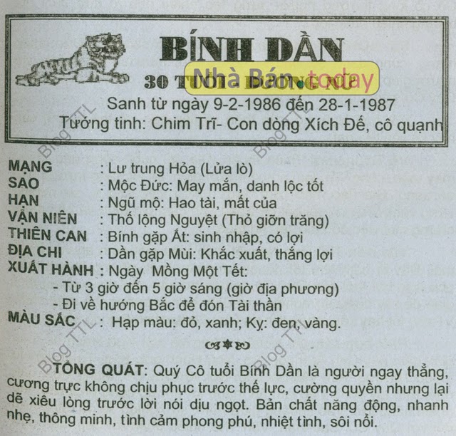 TUỔI BÍNH DẦN 1986 NU