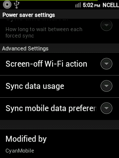 CyanMobile Power Saver Advance settings CyanMobile Power Saver Advance settings