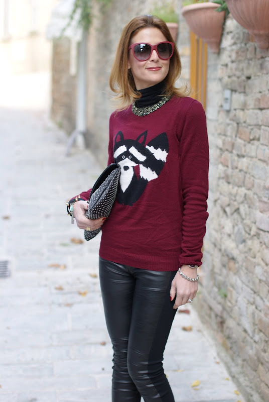 animal print sweater, raccoon sweater, Zara leggings, Iro shoes