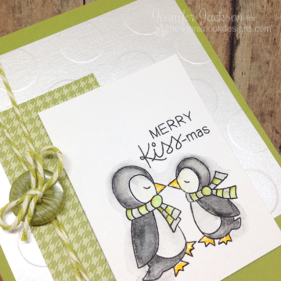 Merry KISS-mas Penguin holiday card by Jennifer Jackson | Holiday Smooches stamp set Newton's Nook Designs #newtonsnook