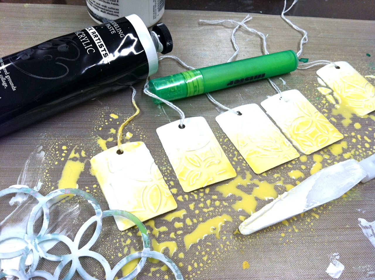 Mish Mash Art techniques on cards....Gesso and modeling paste