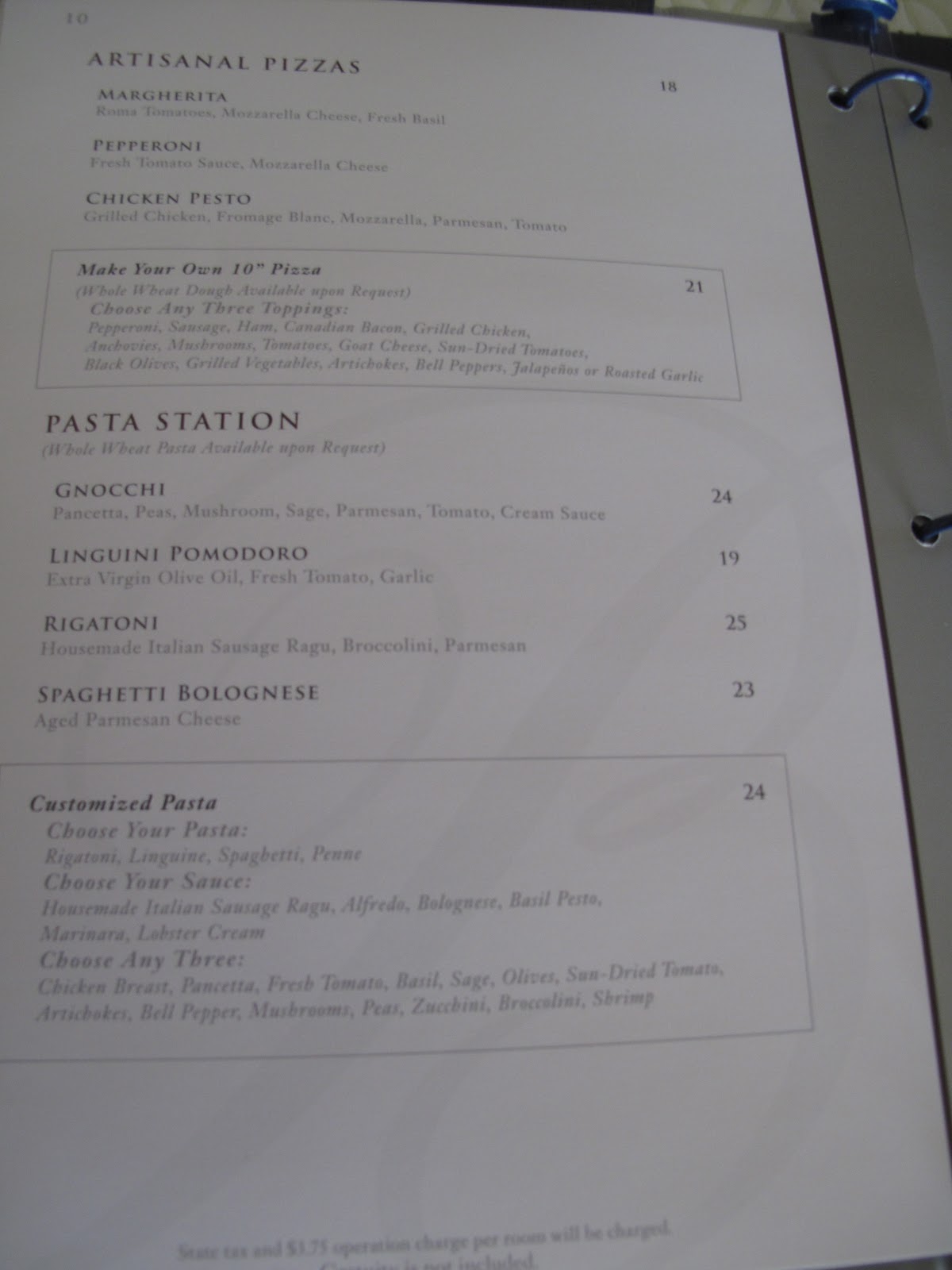 LAS VEGAS DAZE Bellagio Room Service Menu