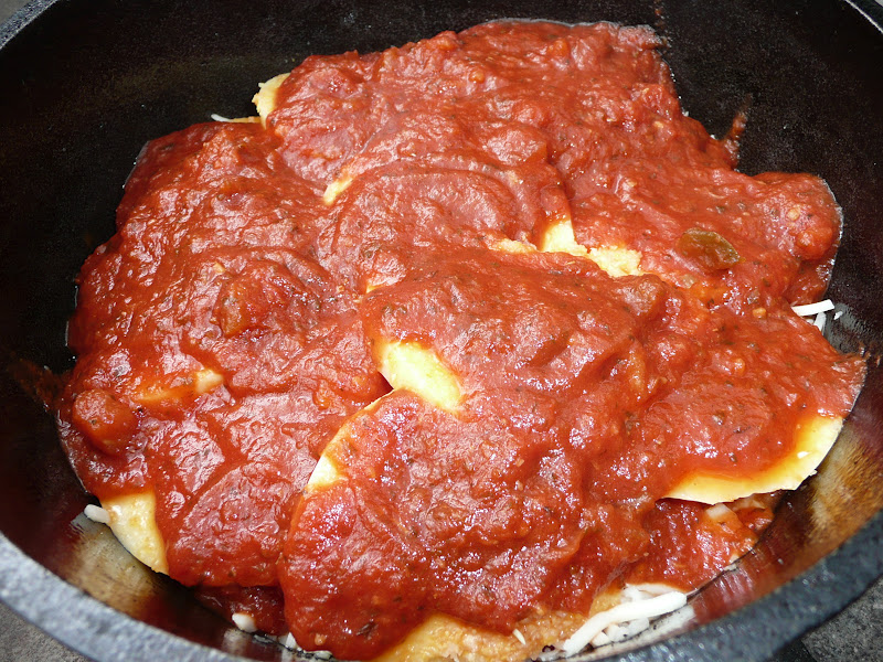 Everyday Dutch Oven Polenta Pie With Cheese and Tomato Sauce