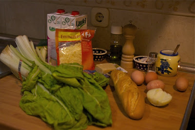 Ingredients for chard cheese bake.