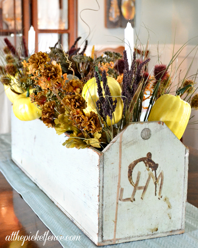 Fall Centerpiece Boxes : Vintage tool box turned frugal fall centerpiece at the