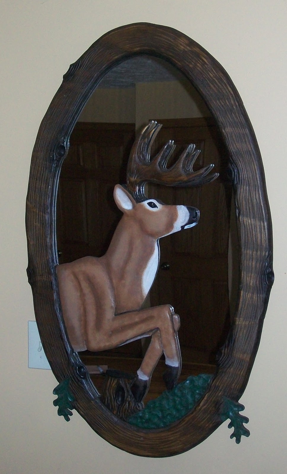 Sabella Custom Furniture: Carved Oval Deer Mirror ~ $300
