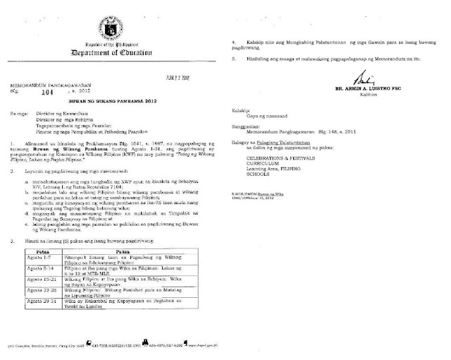 format para sa programme ng buwan ng wika