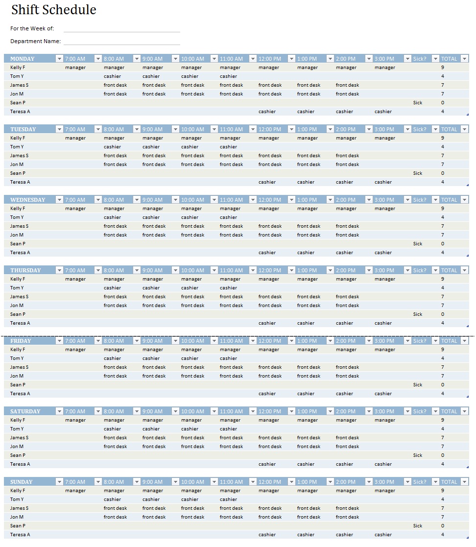 sample work schedule