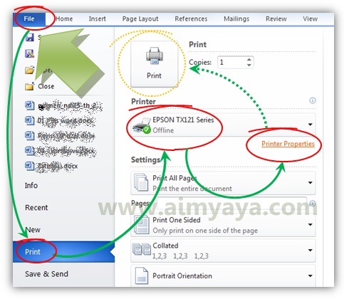 Memilih printer dan menampilkan printer properties Gambar: Memilih printer dan menampilkan printer properties