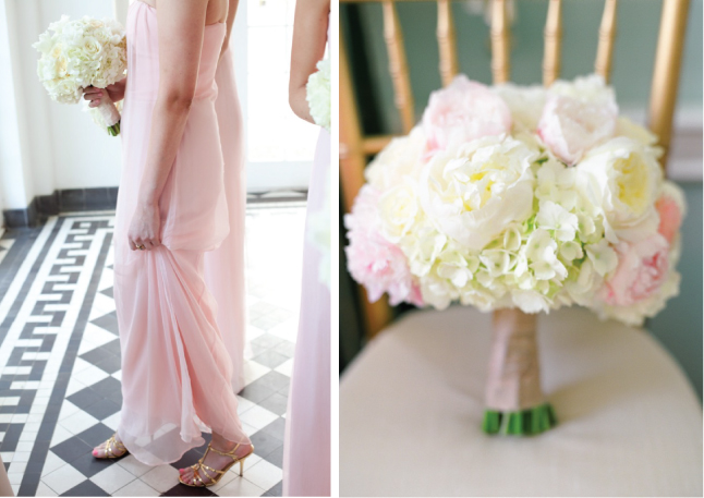 The soft yet sophisticated color scheme included ivory flowers 