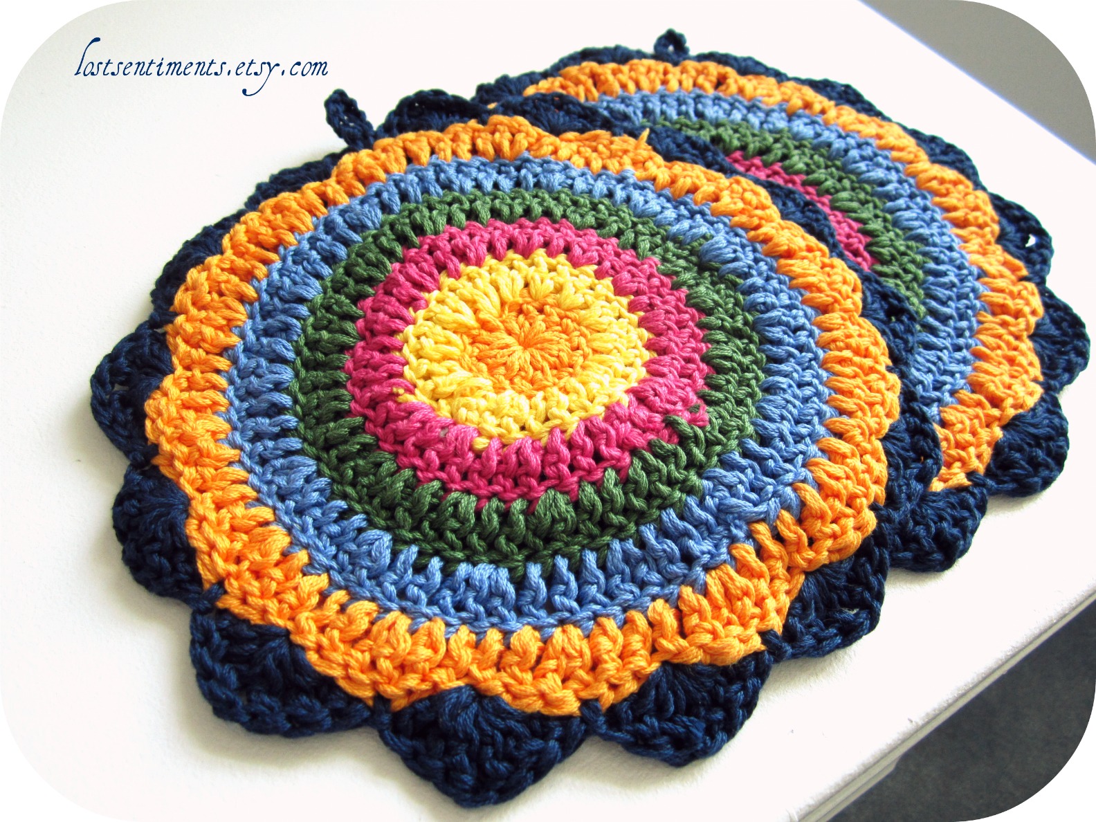 lostsentiments Colorful Crochet Pot Holder