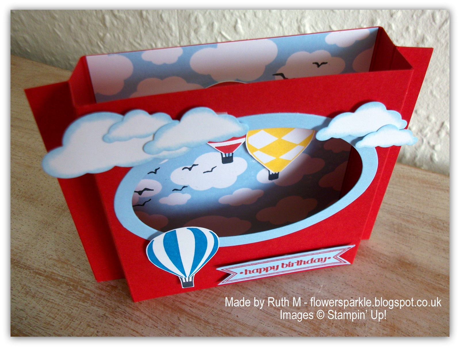 Flower Sparkle Hot Air Balloons Birthday Shadow Box Card, Choc Chip