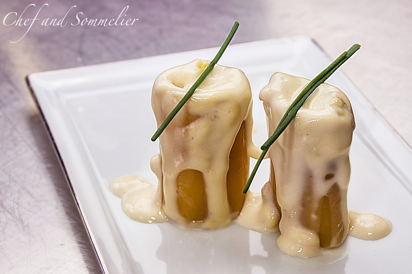 Chef and Sommelier Paccheri Pasta stuffed with Mortadella & Mushroom served on Dolce Latte E