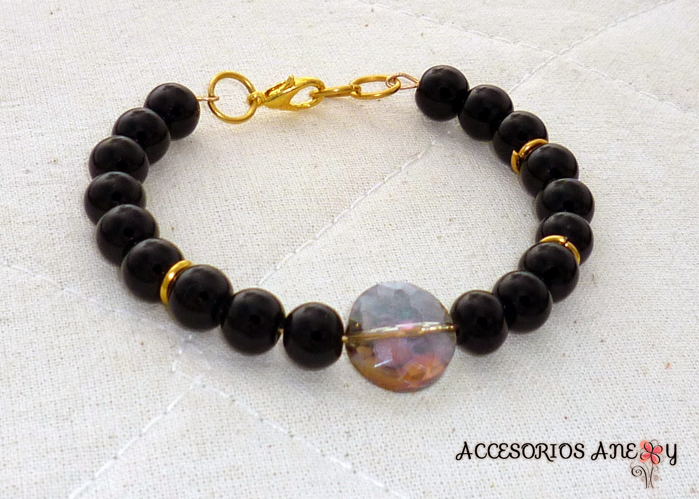 Pulsera de perlas negras con Cristal de swarovski
