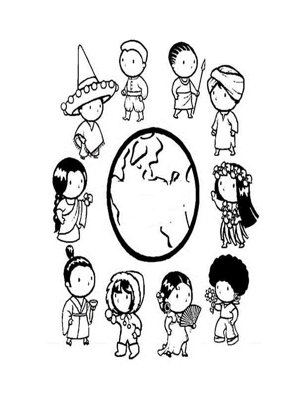 Dibujo de Niños en Todo el Mundo para Colorear - COLOREA TUS DIBUJOS