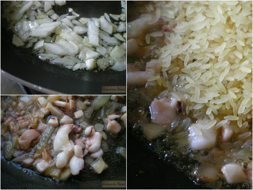 Calamares rellenos de arroz (Elaboración del relleno)