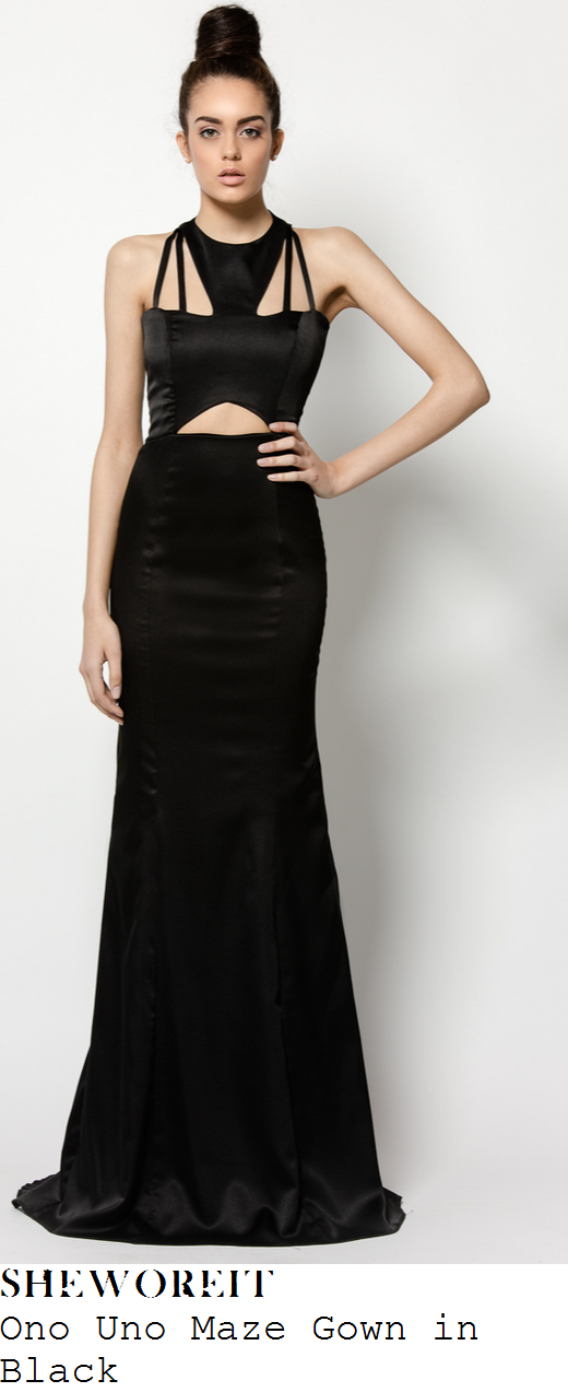 ferne-mccann-black-sleeveless-strap-detail-satin-fishtail-gown-towie