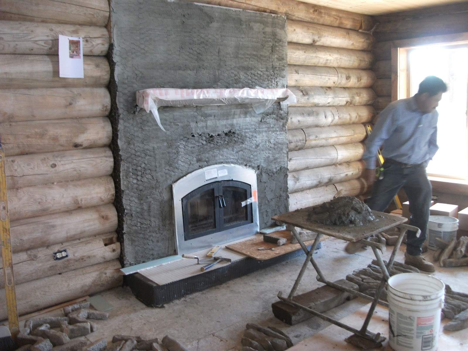 LOG CABIN Fireplace and Garage start...