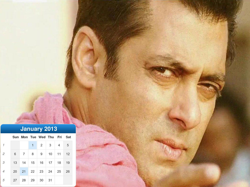 Salman Khan New Year Calendar 2013 for Desktop - 2014 New Year Desk Helper