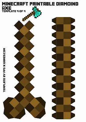 Minecraft diamond axe printable papercraft template 4 of 4 Minecraft diamond axe printable papercraft template 4 of 4