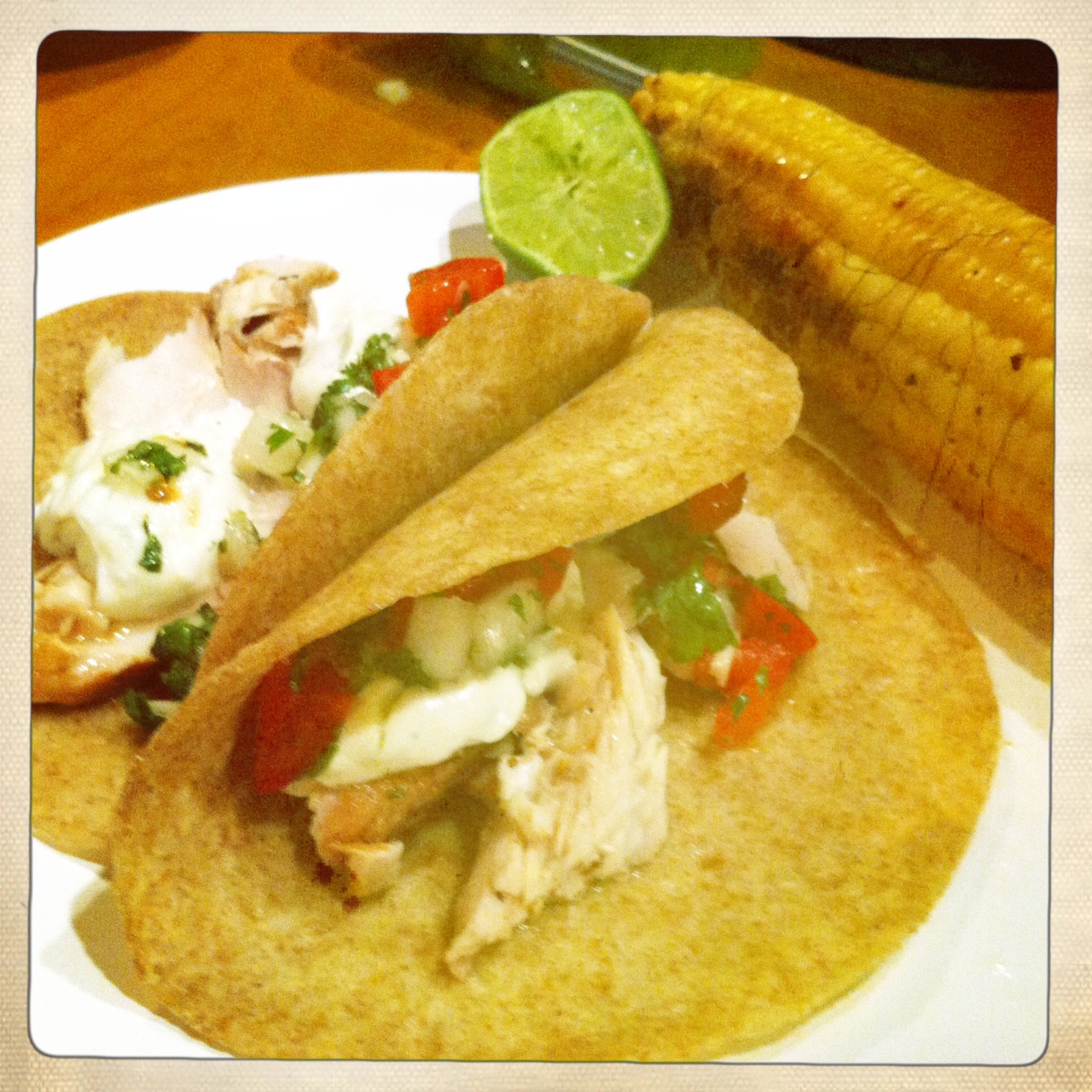The Meat and Potatoes Foodie Grilled Fish Tacos with Ginger Basil Crema