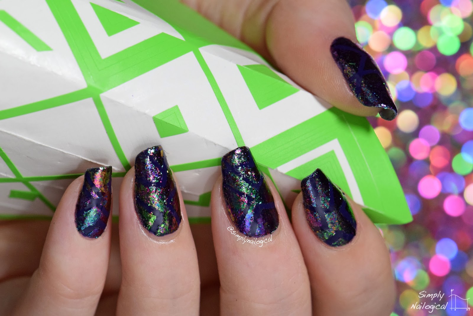 Simply Nailogical Geometric ultrachrome flakie and right angle madness