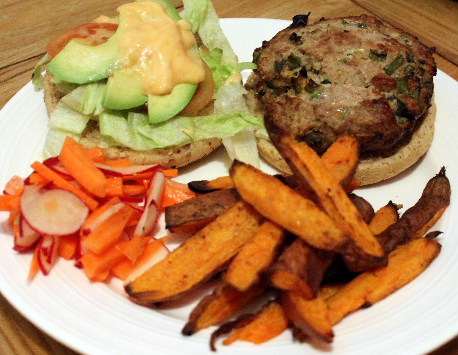 Serena's Medium Rare Low Fat Burger & Chips