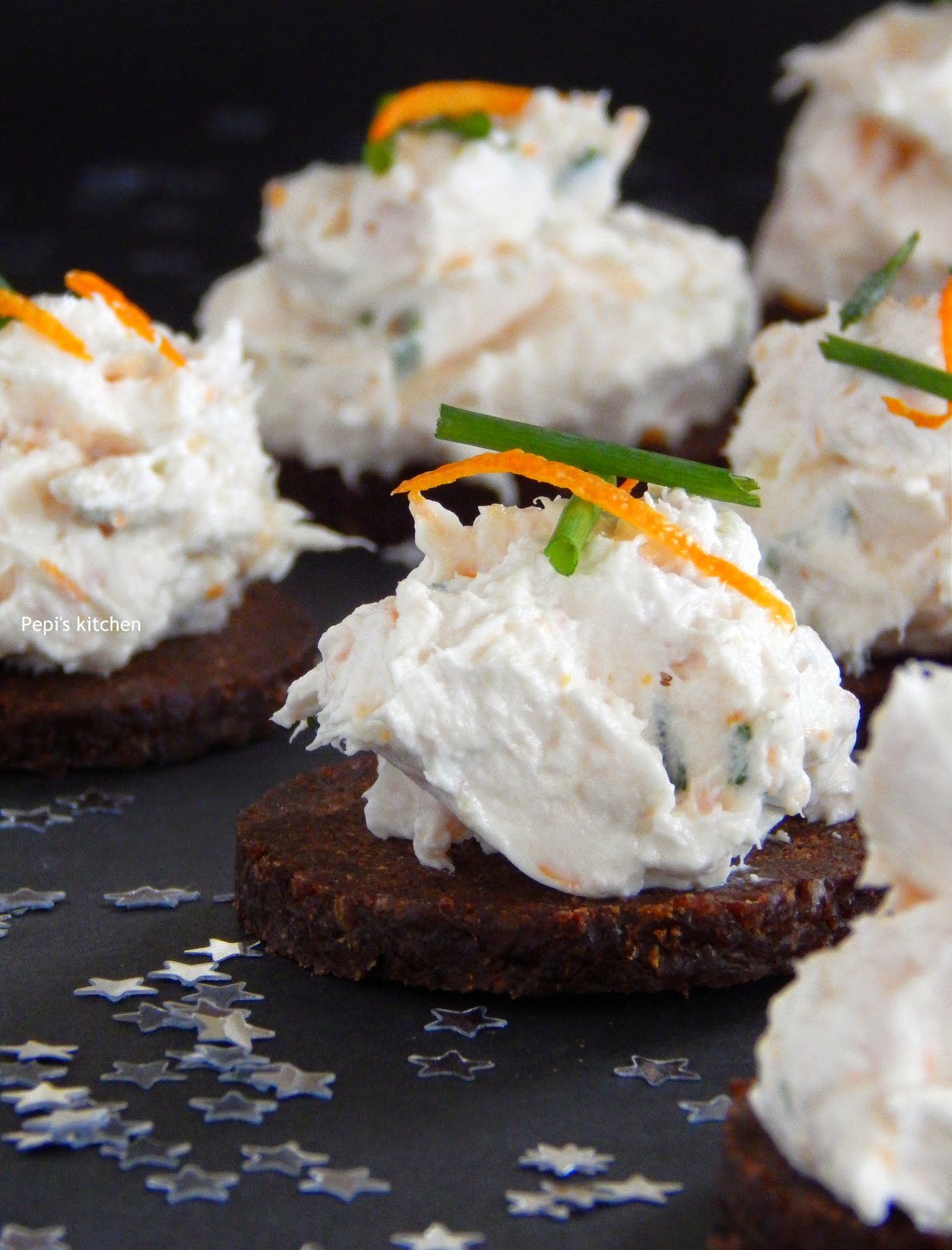 Pepi's kitchen in english Canapés with Smoked Trout, Orange and Goat