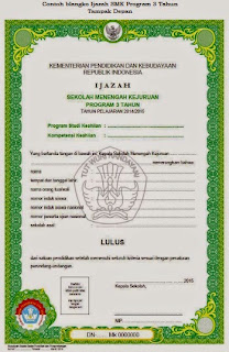 Contoh Blangko Ijazah SMK Program 3 Tampak Depan Contoh Blangko Ijazah SMK Program 3 Tampak Depan