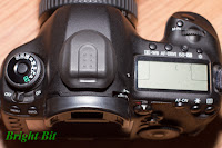 Canon EOS 5D mark III DSLR with Nikon BS-2 hot-shoe protection cap, top view