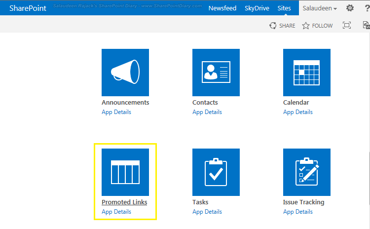 promoted links app sharepoint 2013