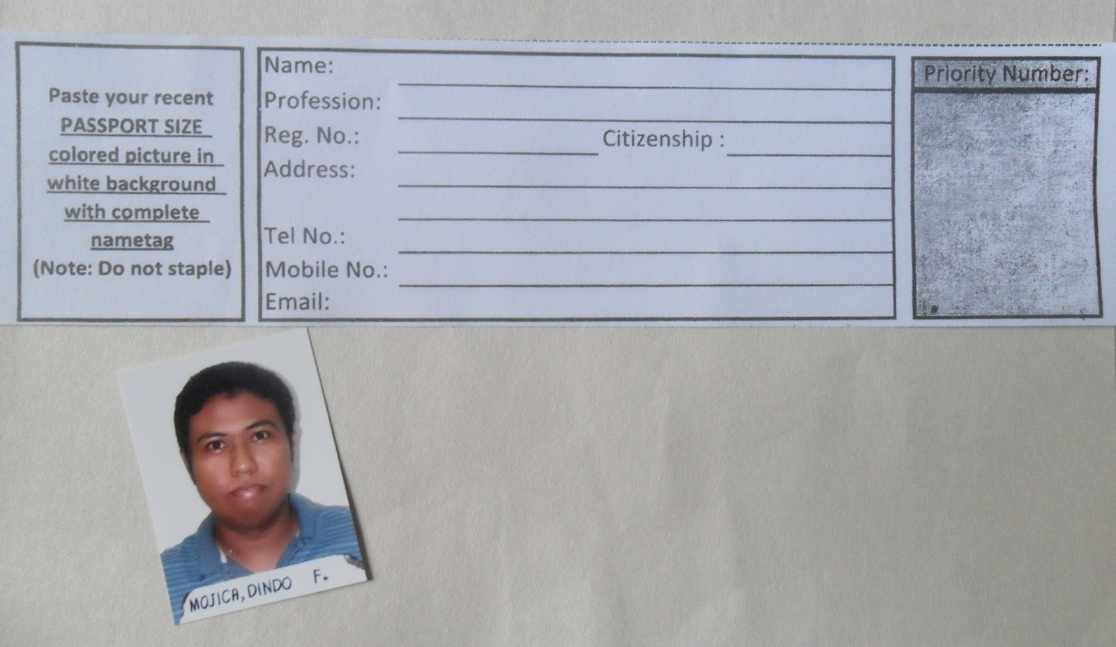 PRC ID Renewal form with Passport size picture