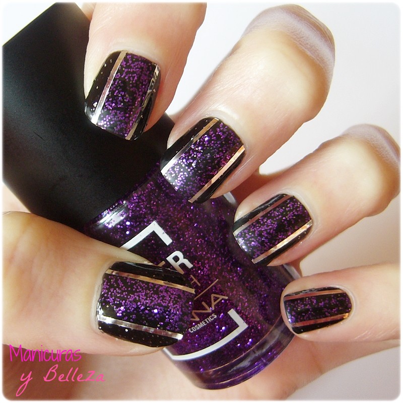 Manicuras y Belleza Manicura fácil con cinta nail art [Esmaltes glitter]
