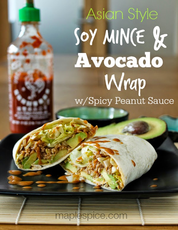 maple•spice Asian Style Soy Mince and Avocado Wrap with Spicy Peanut Sauce