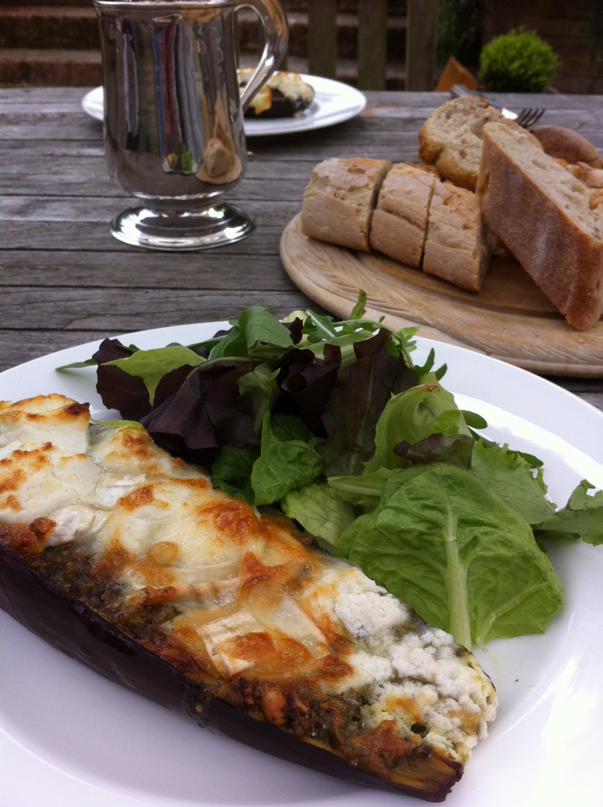 Aga Girls Roasted aubergines with pesto and goats cheese.