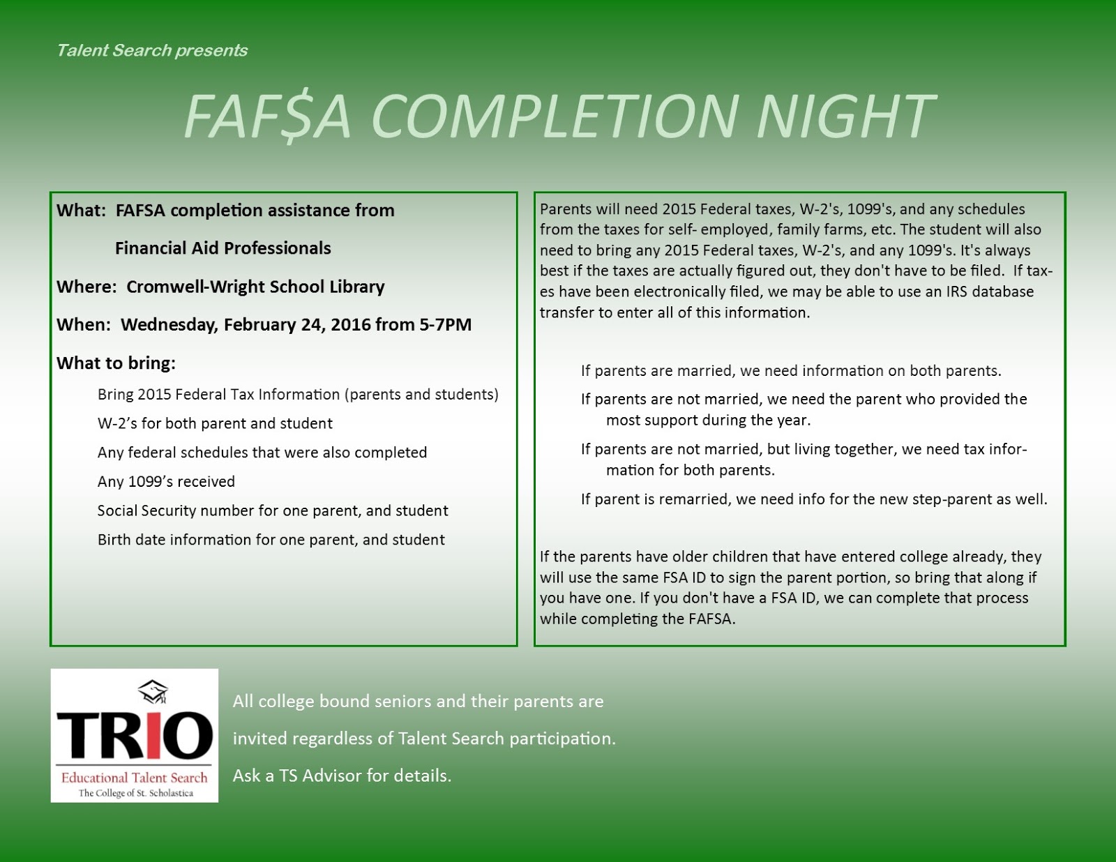 css trio talent search financial aid flyers