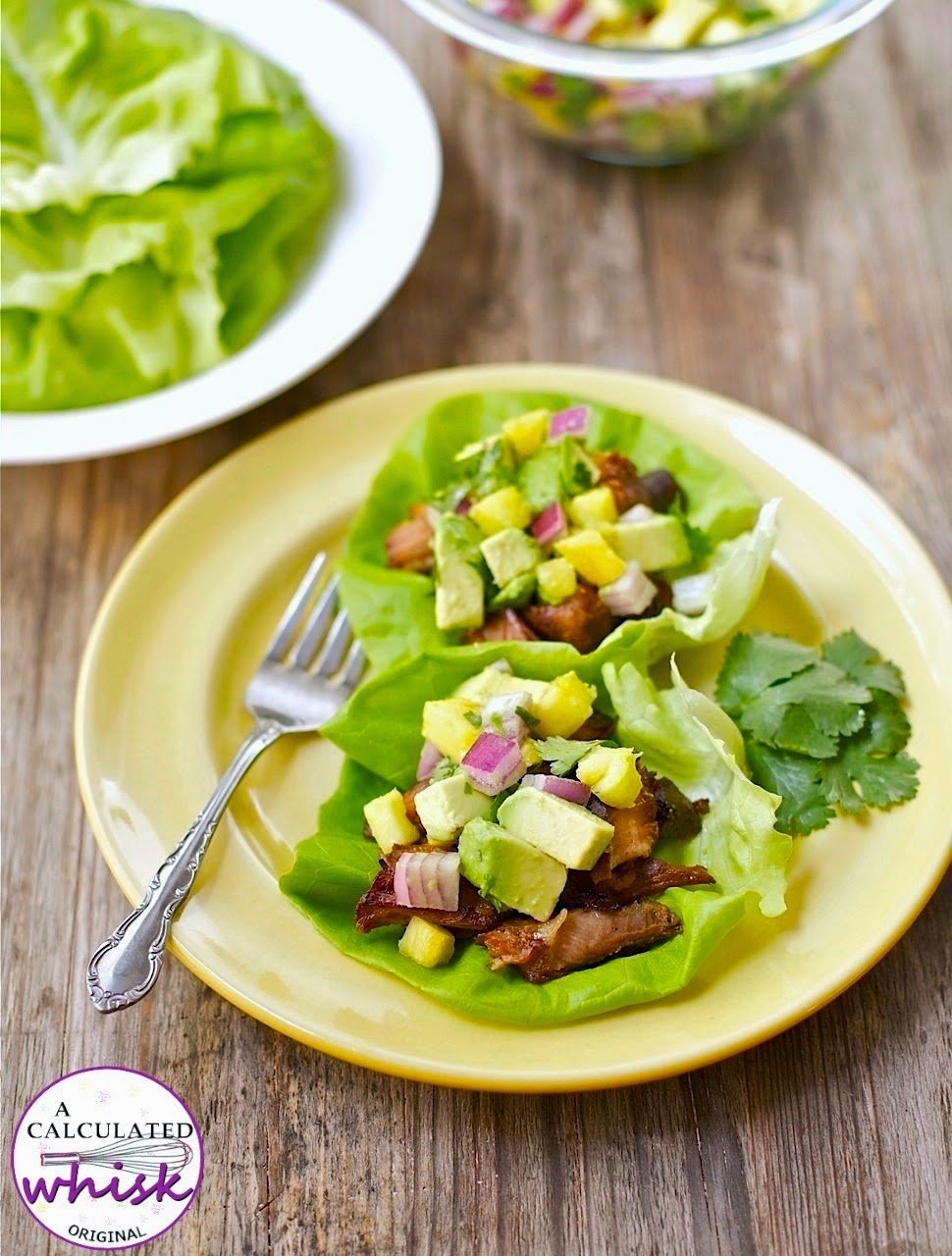 Slow-Cooker Carnitas Lettuce Wraps with Pineapple and Avocado Salsa | 10 Paleo Recipes for Summertime Celebrations on acalculatedwhisk.com