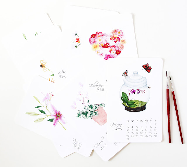 watercolor calendar, art print calendar, botanical calendar, Anne Butera, My Giant Strawberry