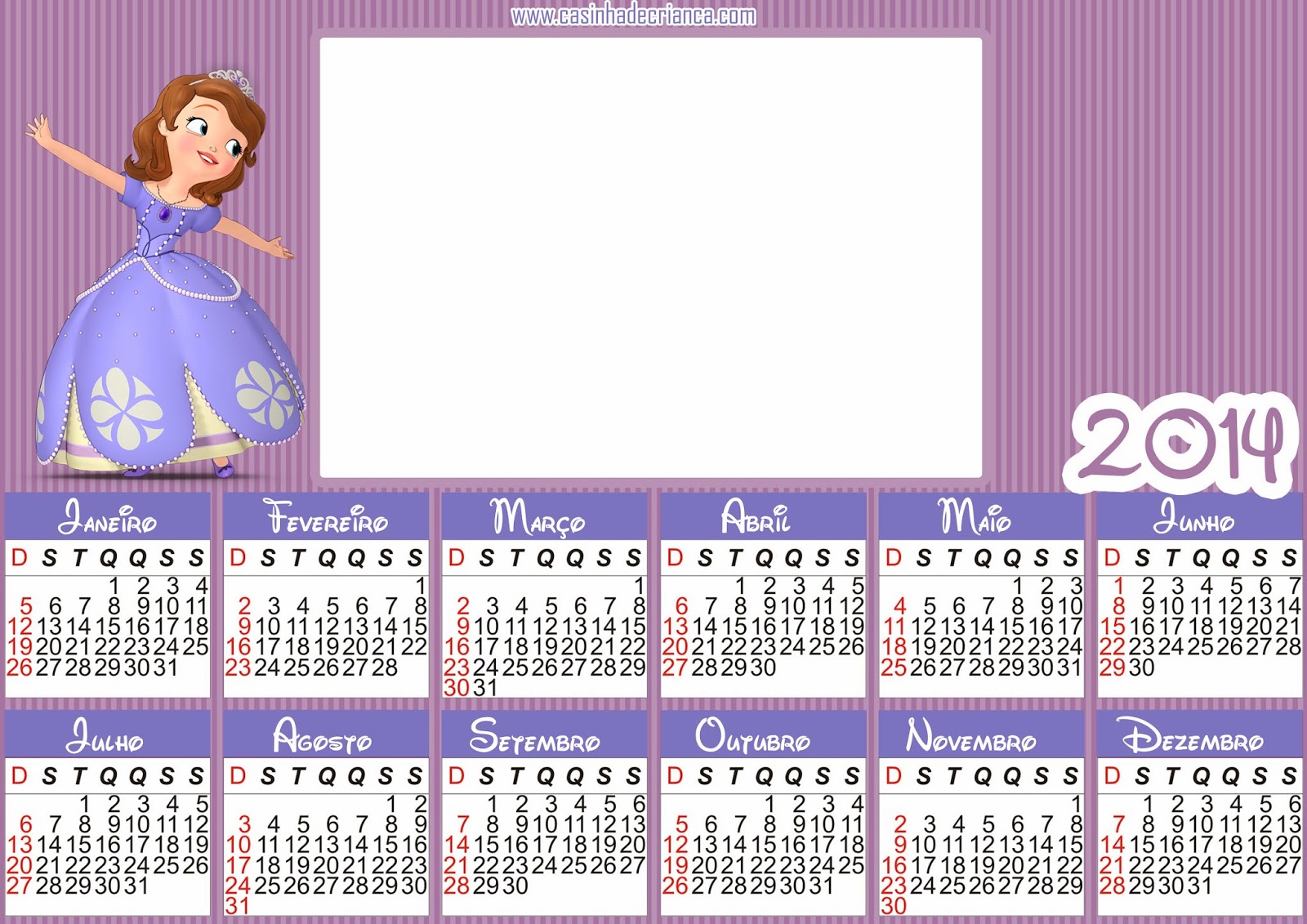 calendário princesa sofia 2014