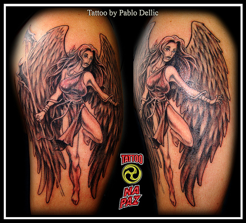 evil angel tattoos. Guardian Angel Tattoos.