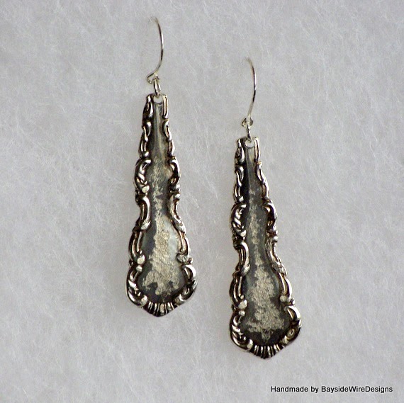 The Handmade Corner New Victorian Antiqued Sterling Silver Spoon Earrings