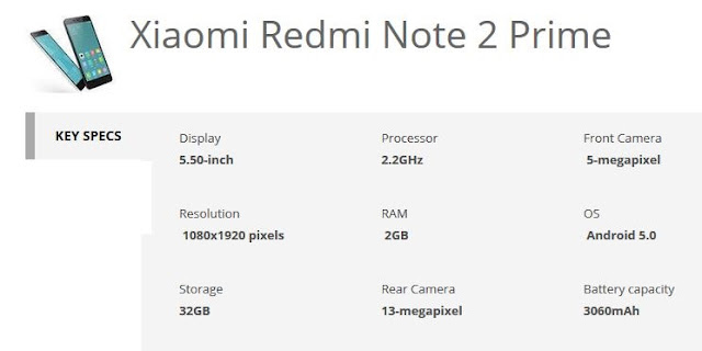 xiaomi redmi note 2 prime specification